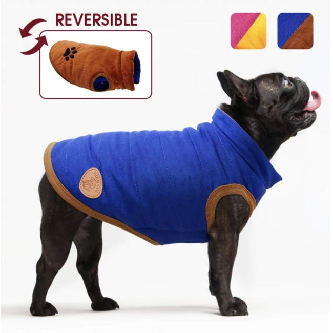 PresentPet Warm Reversible Dog Winter Coat - Poly-Cotton - Blue / M