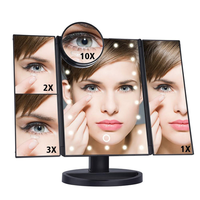 Tri Fold LED Touch Screen Makeup Mirror