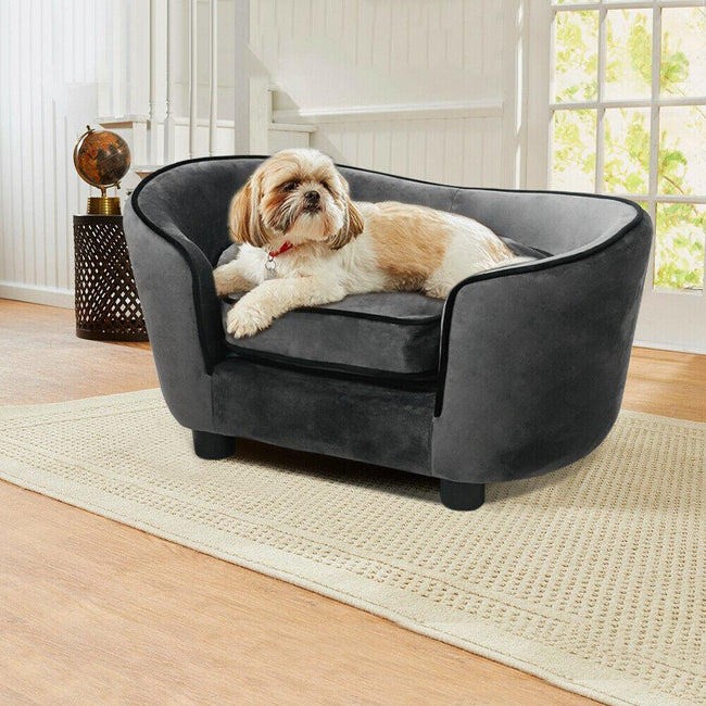 Pet Sofa Bed Dog Cat Kitty Puppy Couch Soft Cushion Chair Lounger Wood Frame NEW