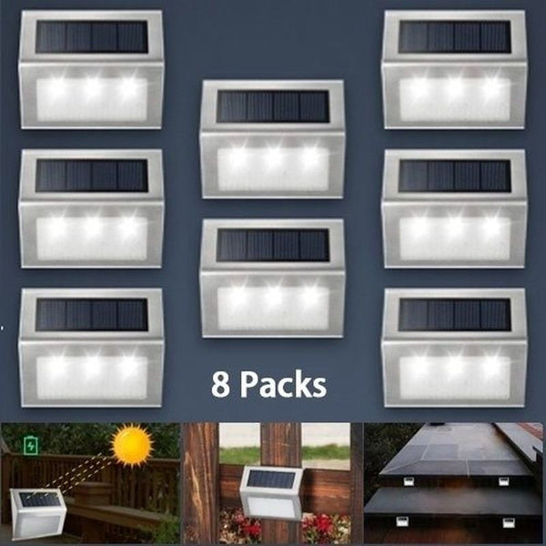 8 x Super Bright Solar Powered LED Fence Wall Lights