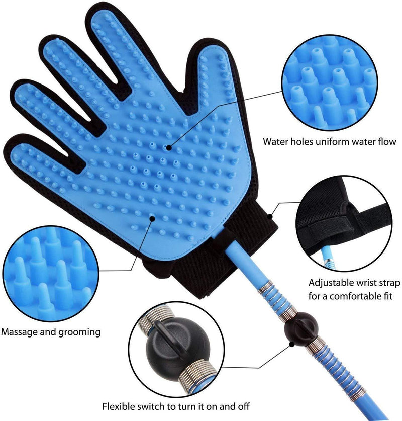 ASEOK 2018 Pet Automatic Water Spray Bath Gloves，Newest Pet Bathing Tool, Dog Shower Sprayer Scrubber Grooming Glove with 4 Faucet Adapters for Dog Cat Horse Indoor Outdoor Use