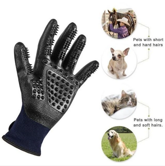 Grooved Pet Grooming Gloves