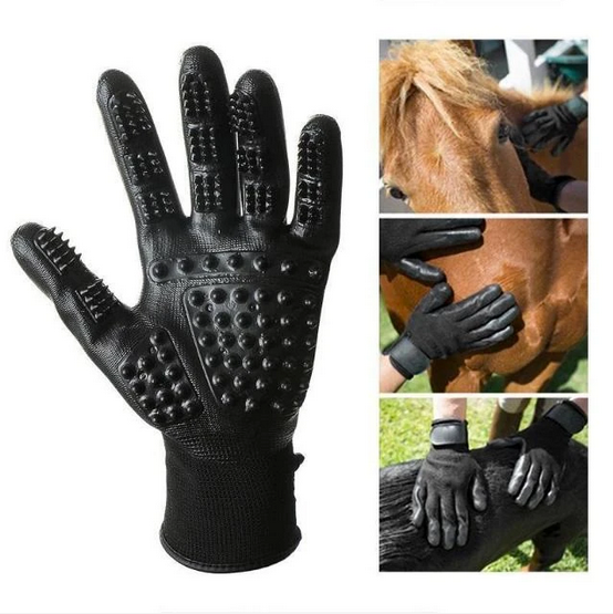 Grooved Pet Grooming Gloves