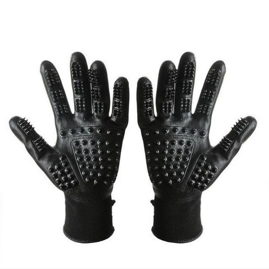 Grooved Pet Grooming Gloves