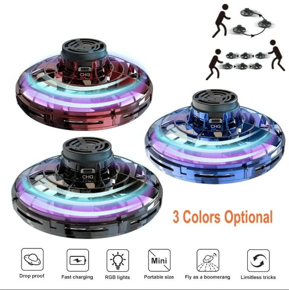 Flying Spinner Hand Operated Drone, Mini UFO with LED Lights