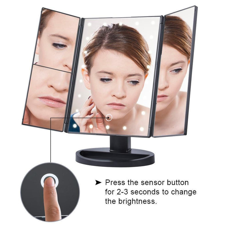 Tri Fold LED Touch Screen Makeup Mirror