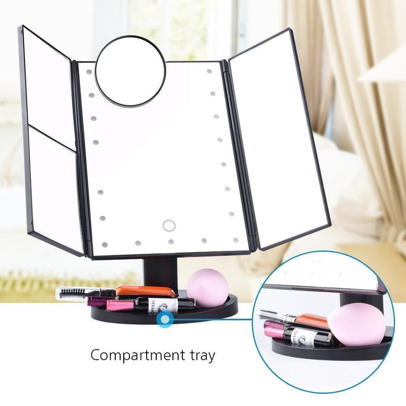 Tri Fold LED Touch Screen Makeup Mirror