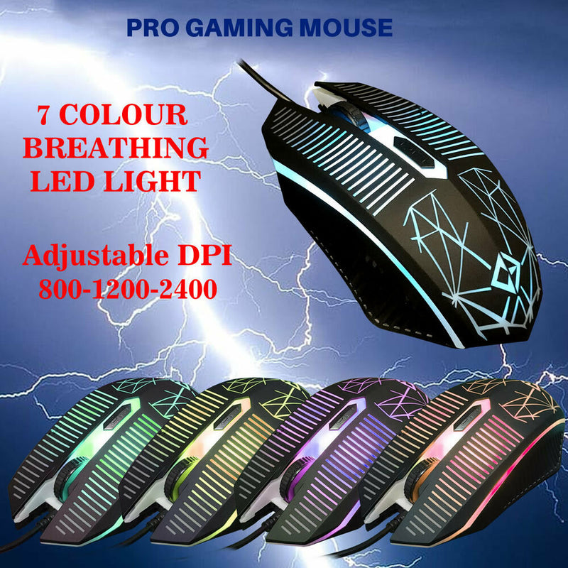 Gaming Keyboard And Mouse Set Rainbow LED Illuminated USB For PC Laptop PS4 Xbox