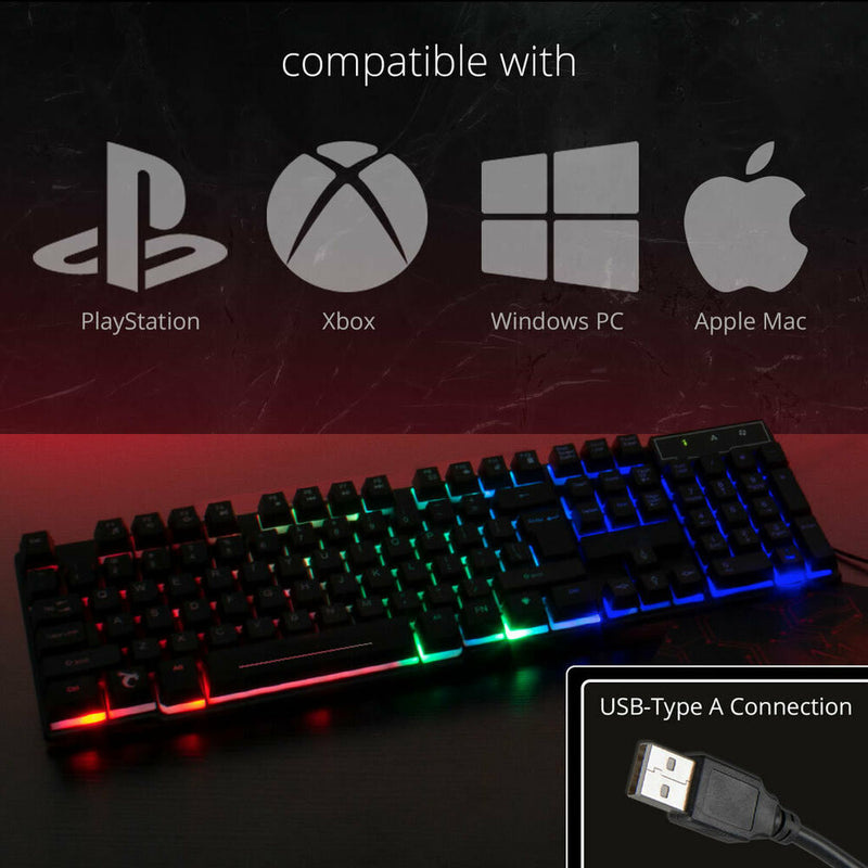 Gaming Keyboard And Mouse Set Rainbow LED Illuminated USB For PC Laptop PS4 Xbox