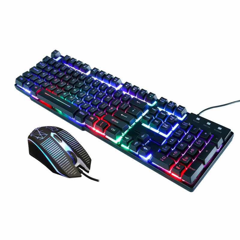 Gaming Keyboard And Mouse Set Rainbow LED Illuminated USB For PC Laptop PS4 Xbox