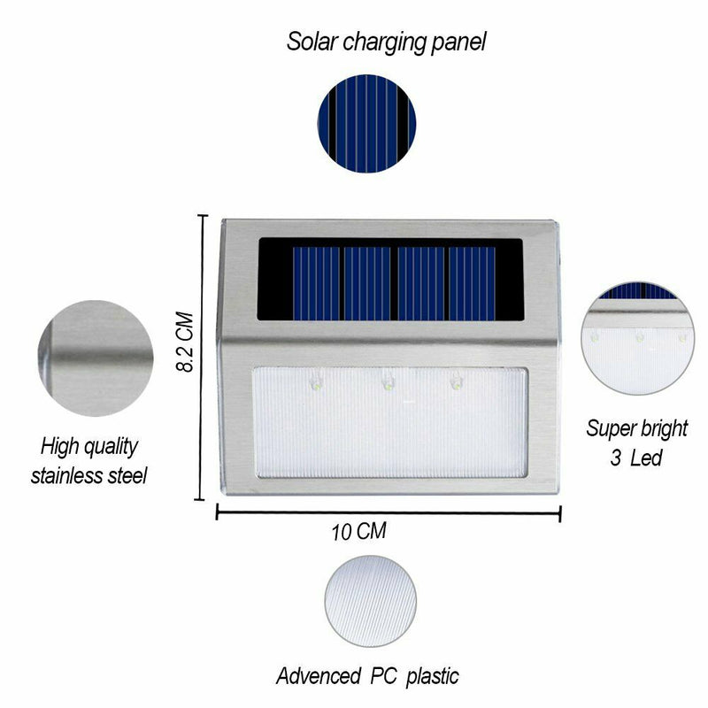 8 x Super Bright Solar Powered LED Fence Wall Lights