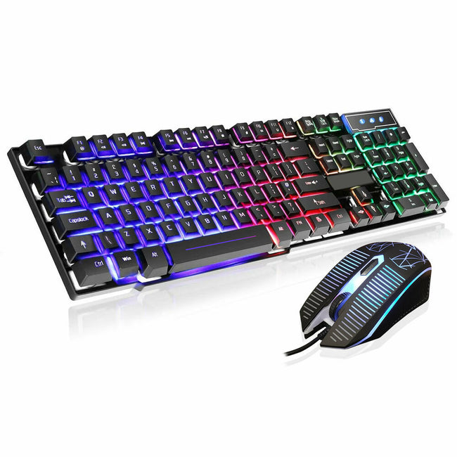 Gaming Keyboard And Mouse Set Rainbow LED Illuminated USB For PC Laptop PS4 Xbox
