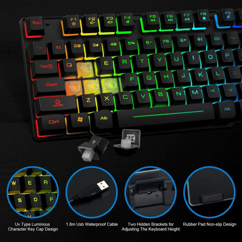 Gaming Keyboard And Mouse Set Rainbow LED Illuminated USB For PC Laptop PS4 Xbox