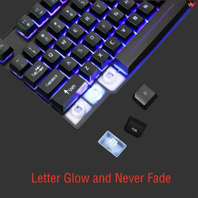 Gaming Keyboard And Mouse Set Rainbow LED Illuminated USB For PC Laptop PS4 Xbox