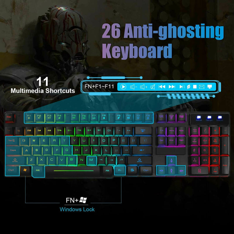 Gaming Keyboard And Mouse Set Rainbow LED Illuminated USB For PC Laptop PS4 Xbox