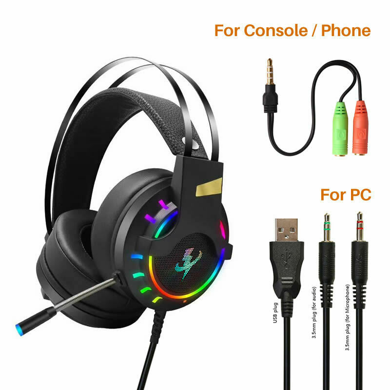 Gaming Keyboard Mouse and Headset Set Rainbow LED USB For PC Laptop PS4 Xbox One