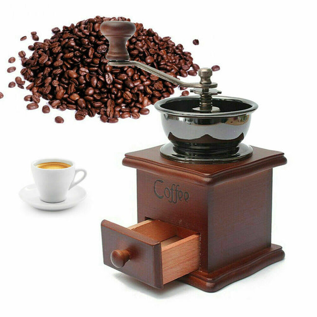 Classical Wooden Manual Coffee Grinder Stainless Steel Retro Coffee Spice Mini Burr Mill