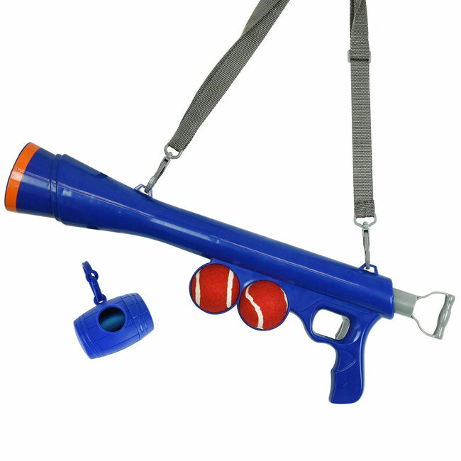 Dog Ball Cannon Launcher Gun Fetch Toy Tennis Balls Outdoor Poo Bag Dispenser