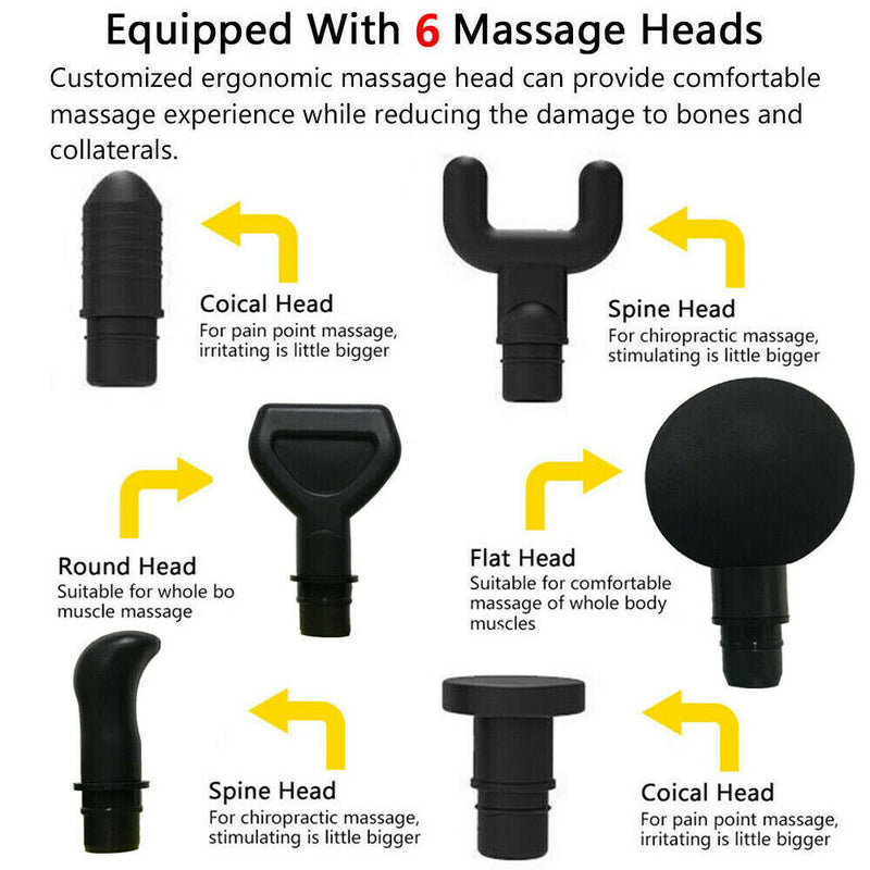 Percussion Massage Gun Fitness Massager 30 Speed 6 Heads