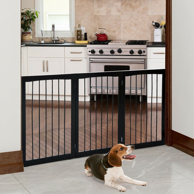 Folding Pet Gate Dog Fence Child Safety Indoor Durable Free Standing Pine Wood